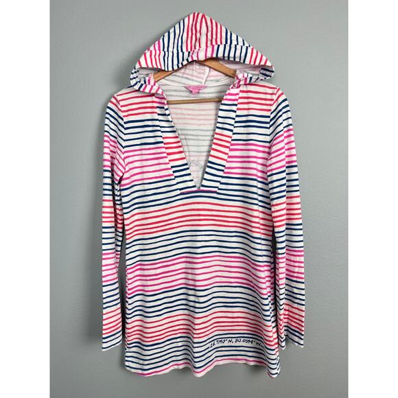 Lilly Pulitzer Women's S Hooded Tunic Top Striped Anchor Nautical Beach Cover Up - Picture 2 of 12